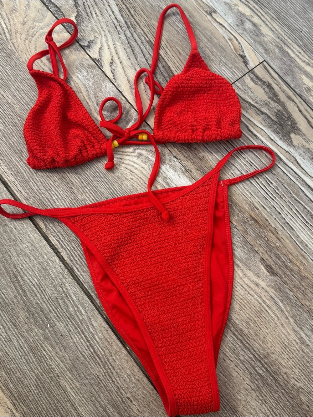 PacSun Red Textured Triangle Bikini Set - Picture 1 of 4